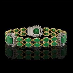 21.83 ctw Emerald & Diamond Bracelet 14K Yellow Gold - REF-294G4W