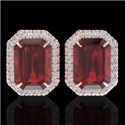 12 ctw Garnet & Micro Pave VS/SI Diamond Earrings 14k Rose Gold - REF-72K8Y