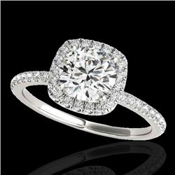 1.5 ctw Certified Diamond Solitaire Halo Ring 10k White Gold - REF-238W6H