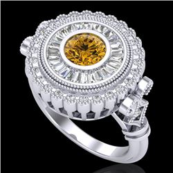 2.03 ctw Intense Fancy Yellow Diamond Art Deco Ring 18k White Gold - REF-245G5W