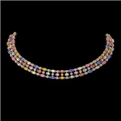 44.09 ctw Multi Color Sapphire & Diamond Necklace 10K Rose Gold - REF-618X2A