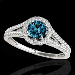 1.3 ctw SI Certified Fancy Blue Diamond Solitaire Halo Ring 10k White Gold - REF-122R2K