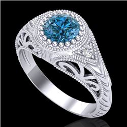 1.07 ctw Fancy Intense Blue Diamond Art Deco Ring 18k White Gold - REF-200X2A