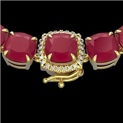 116 ctw Ruby & Diamond Micro Pave Necklace 14k Yellow Gold - REF-581M8G