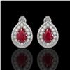 Image 1 : 9.74 ctw Certified Ruby & Diamond Victorian Earrings 14K White Gold - REF-254X4A