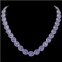 44.8 ctw Tanzanite & Diamond Micro Pave Halo Necklace 10k White Gold - REF-1134X9A