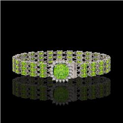 29.26 ctw Peridot & Diamond Bracelet 14K White Gold - REF-281N8F