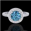 Image 2 : 1.55 ctw Fancy Intense Blue Diamond Art Deco Ring 18k White Gold - REF-178M2G