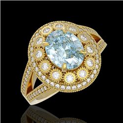 3.85 ctw Certified Aquamarine & Diamond Victorian Ring 14K Yellow Gold - REF-165W3H