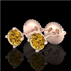 0.65 ctw Intense Fancy Yellow Diamond Art Deco Earrings 18k Rose Gold - REF-61M4G