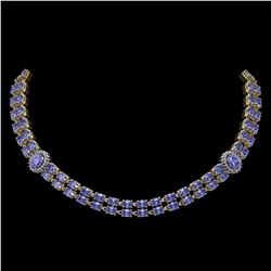 36.19 ctw Tanzanite & Diamond Necklace 14K Yellow Gold - REF-527H3R