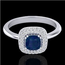 1.16 ctw Sapphire & Micro VS/SI Diamond Ring Halo 18k White Gold - REF-80H2R