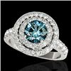 3 ctw SI Certified Blue Diamond Solitaire Halo Ring 10k White Gold - REF-248H9R