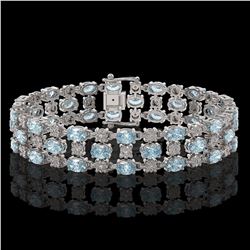 16.06 ctw Sky Topaz & Diamond Row Bracelet 10K White Gold - REF-209H3R