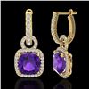 Image 2 : 7 ctw Amethyst & Micro Pave VS/SI Diamond Earrings 18k Yellow Gold - REF-118A2N