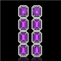 18.59 ctw Amethyst & Diamond Micro Pave Halo Earrings 10k White Gold - REF-209F3M