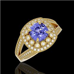 2.74 ctw Certified Tanzanite & Diamond Victorian Ring 14K Yellow Gold - REF-101R8K
