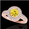 Image 1 : 2 ctw Certified SI/I Fancy Intense Yellow Diamond Halo Ring 10k Rose Gold - REF-313R6K