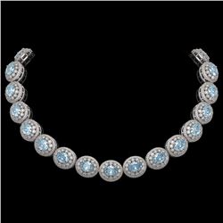 90.5 ctw Aquamarine & Diamond Victorian Necklace 14K White Gold - REF-3020A2N