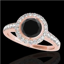 1.5 ctw Certified VS Black Diamond Solitaire Halo Ring 10k Rose Gold - REF-62K8Y