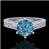 Image 2 : 1 ctw Intense Blue Diamond Engagment Art Deco Ring 18k White Gold - REF-200G2W