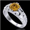 Image 1 : 1 ctw Intense Fancy Yellow Diamond Art Deco Ring 18k White Gold - REF-263K6Y