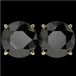 5 ctw Fancy Black Diamond Solitaire Stud Earrings 10k Yellow Gold - REF-82A2N