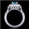 Image 3 : 1.2 ctw Intense Blue Diamond Engagment Art Deco Ring 18k White Gold - REF-218G2W