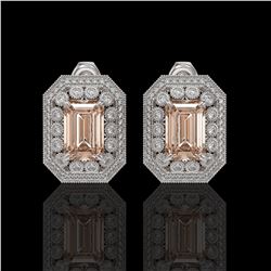 11.69 ctw Morganite & Diamond Victorian Earrings 14K White Gold - REF-381K5Y
