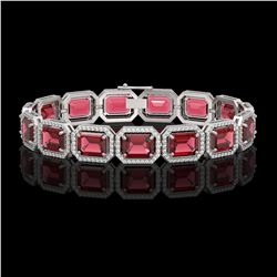 36.51 ctw Tourmaline & Diamond Micro Pave Halo Bracelet 10k White Gold - REF-1181H8R