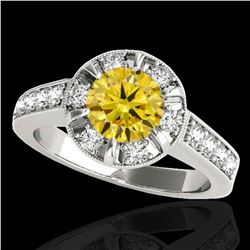 2 ctw Certified SI/I Fancy Intense Yellow Diamond Halo Ring 10k White Gold - REF-259A3N