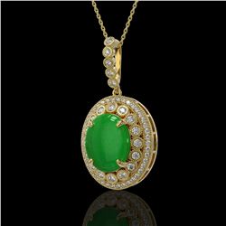 9.17 ctw Jade & Diamond Victorian Necklace 14K Yellow Gold - REF-245F5M