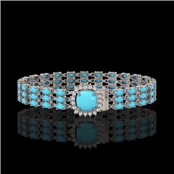 22.19 ctw Turquoise & Diamond Bracelet 14K White Gold - REF-281K8Y