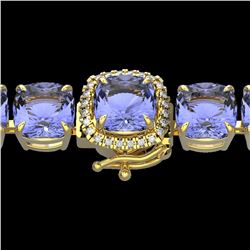 40 ctw Tanzanite & Micro VS/SI Diamond Bracelet 14k Yellow Gold - REF-618K2Y