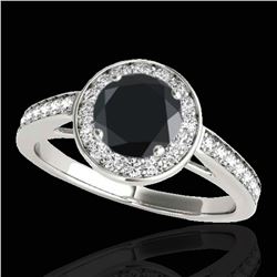 1.45 ctw Certified VS Black Diamond Solitaire Halo Ring 10k White Gold - REF-57G3W