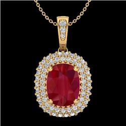 3.15 ctw Ruby & Micro Pave VS/SI Diamond Necklace 18k Yellow Gold - REF-90K2Y