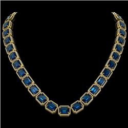 79.66 ctw London Topaz & Diamond Micro Pave Halo Necklace 10k Yellow Gold - REF-740W2H
