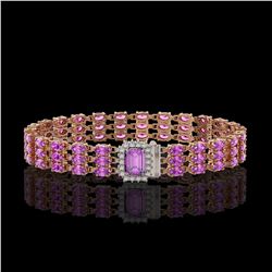 20.93 ctw Amethyst & Diamond Bracelet 14K Rose Gold - REF-318N2F