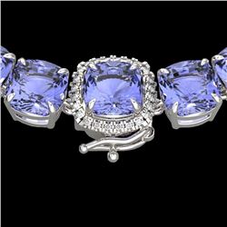 100 ctw Tanzanite & Diamond Micro Eternity Necklace 14k White Gold - REF-1618H2R