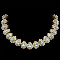 92.83 ctw Aquamarine & Diamond Victorian Necklace 14K Yellow Gold - REF-3851W5H