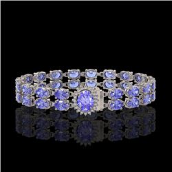 28.22 ctw Tanzanite & Diamond Bracelet 14K White Gold - REF-400N2F