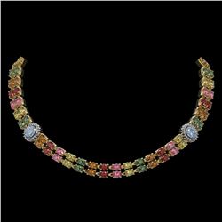 43.68 ctw Sapphire & Diamond Necklace 14K Yellow Gold - REF-527F3M