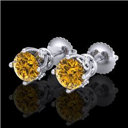 1.26 ctw Intense Fancy Yellow Diamond Art Deco Earrings 18k White Gold - REF-200Y2X