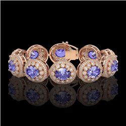 50.27 ctw Tanzanite & Diamond Victorian Bracelet 14K Rose Gold - REF-1704W4H
