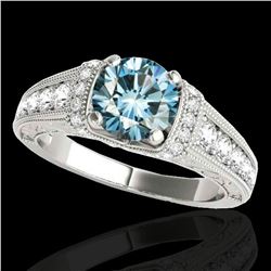 1.5 ctw SI Certified Fancy Blue Diamond Antique Ring 10k White Gold - REF-135G2W
