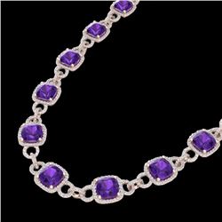 66 ctw Amethyst & Micro VS/SI Diamond Eternity Necklace 14k Rose Gold - REF-881G8W