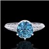 Image 2 : 1 ctw Intense Blue Diamond Engagment Art Deco Ring 18k White Gold - REF-180G2W