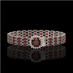 25.08 ctw Garnet & Diamond Bracelet 14K White Gold - REF-281X8A