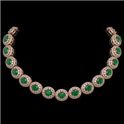 111.75 ctw Emerald & Diamond Victorian Necklace 14K Rose Gold - REF-3094R9K