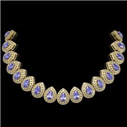 108.42 ctw Tanzanite & Diamond Victorian Necklace 14K Yellow Gold - REF-5818Y2X